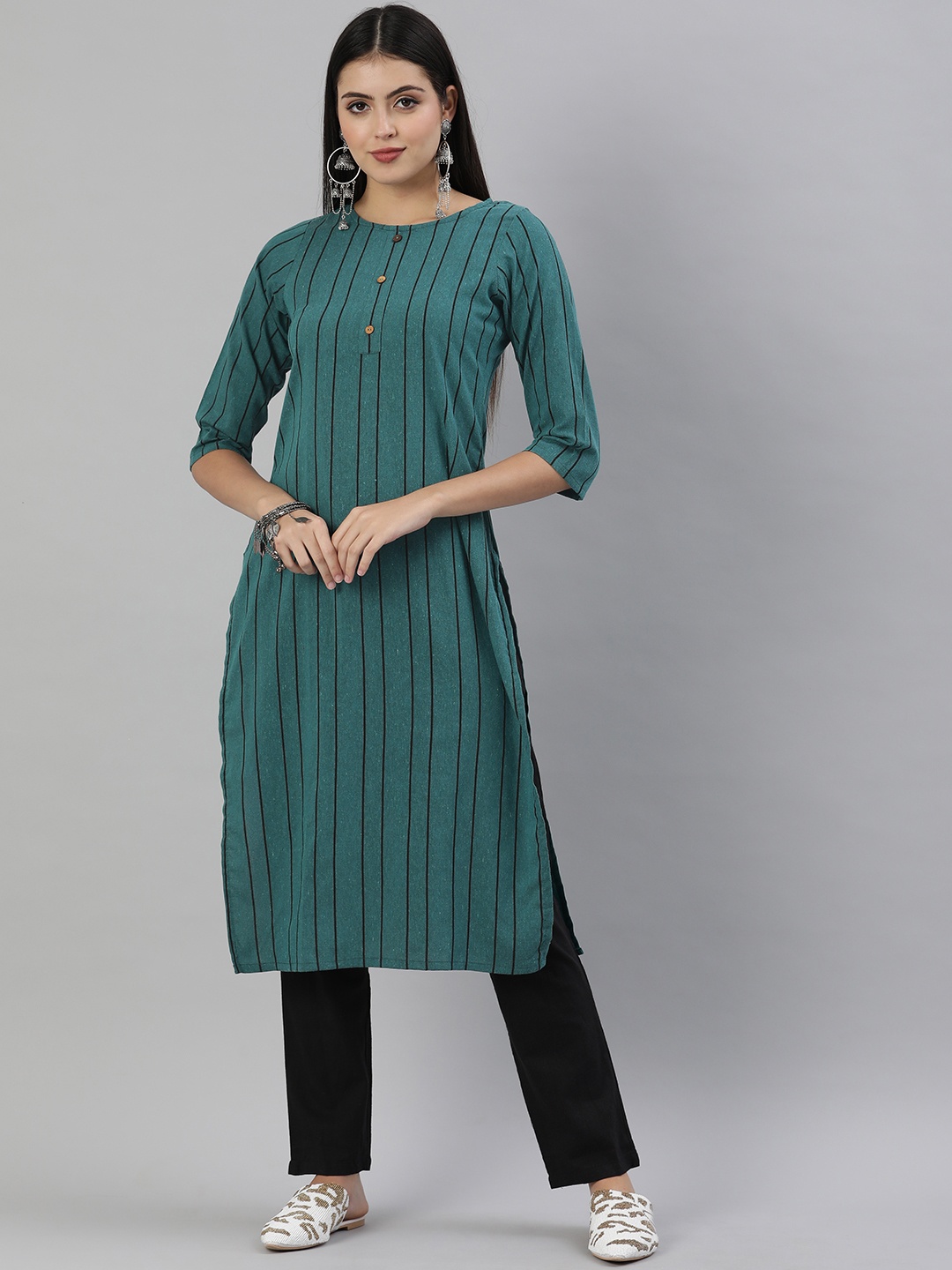 

KALINI Women Green & Black Striped Kurta