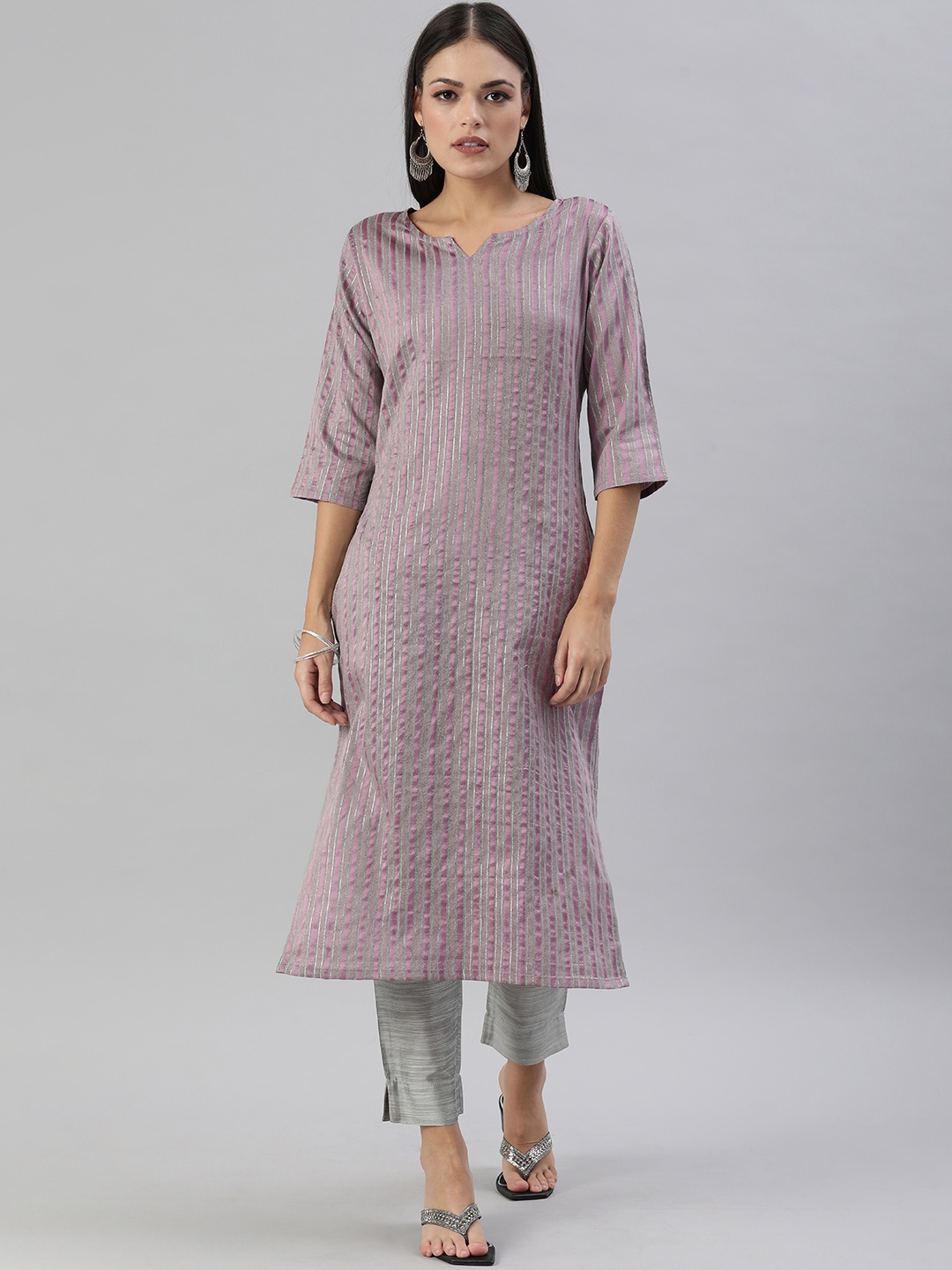 

KALINI Lavender & Grey Striped Kurti