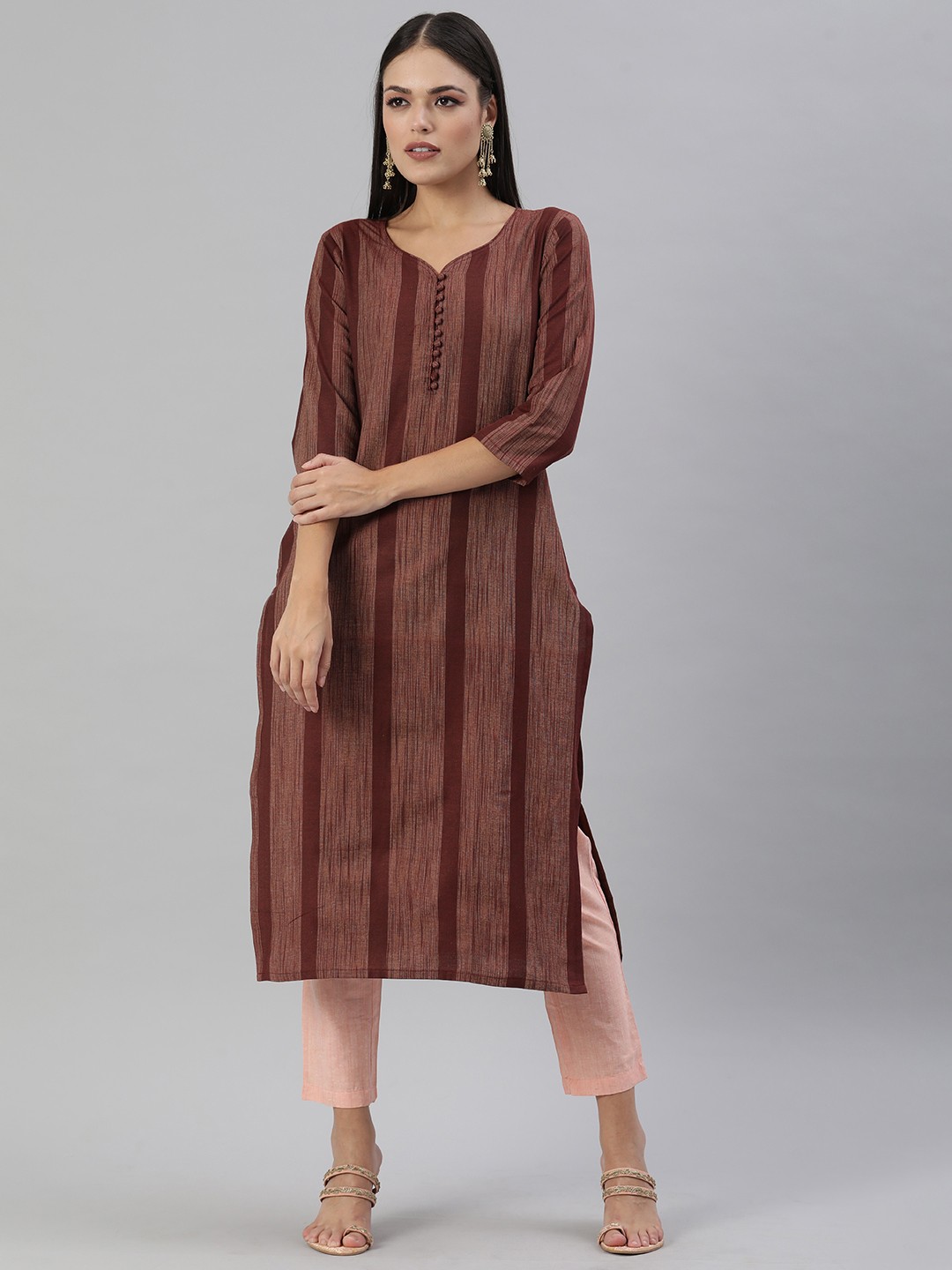 

KALINI Women Striped Kurta, Maroon