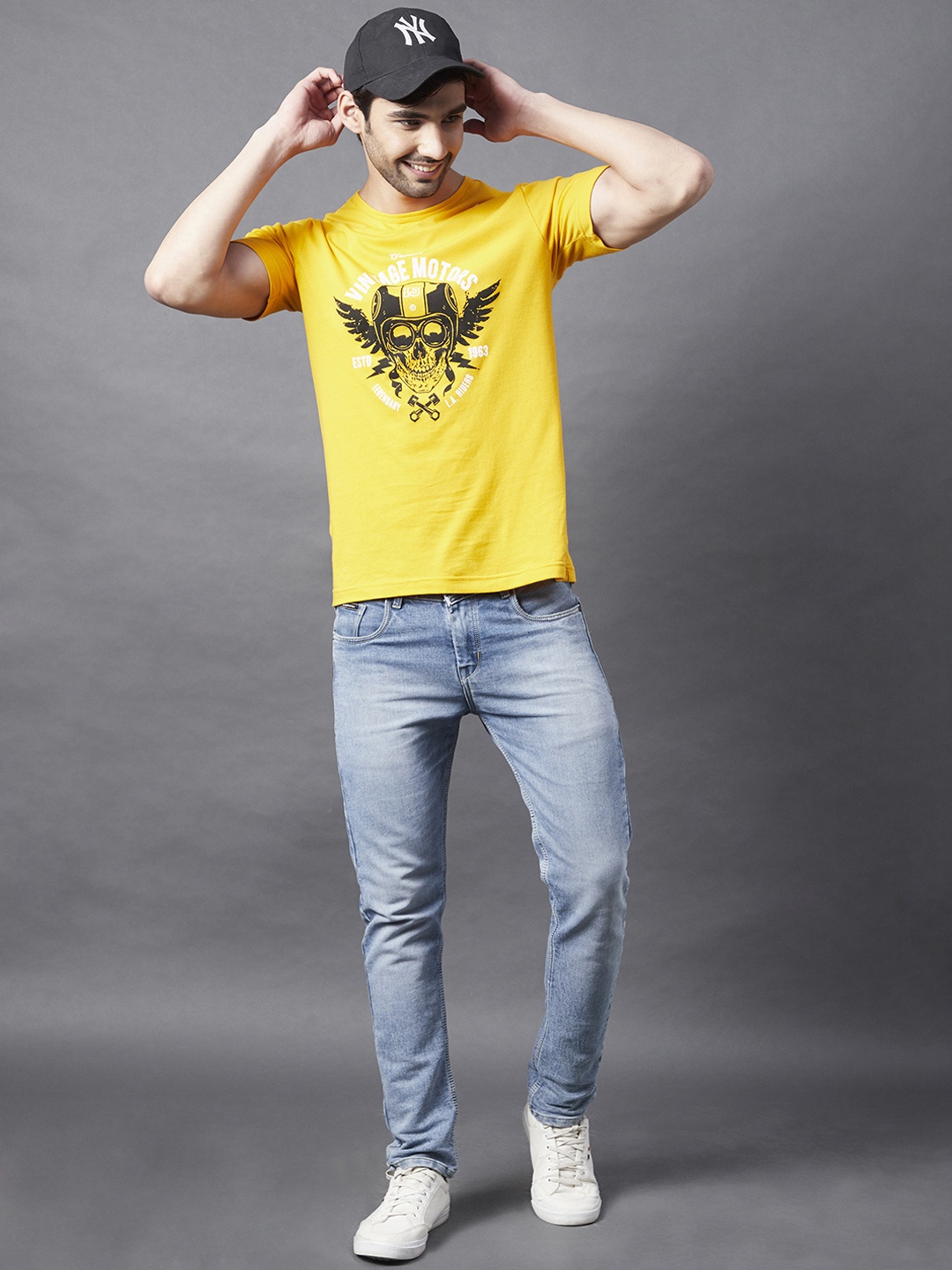 

Rigo Printed Slim Fit Cotton T-Shirt, Yellow