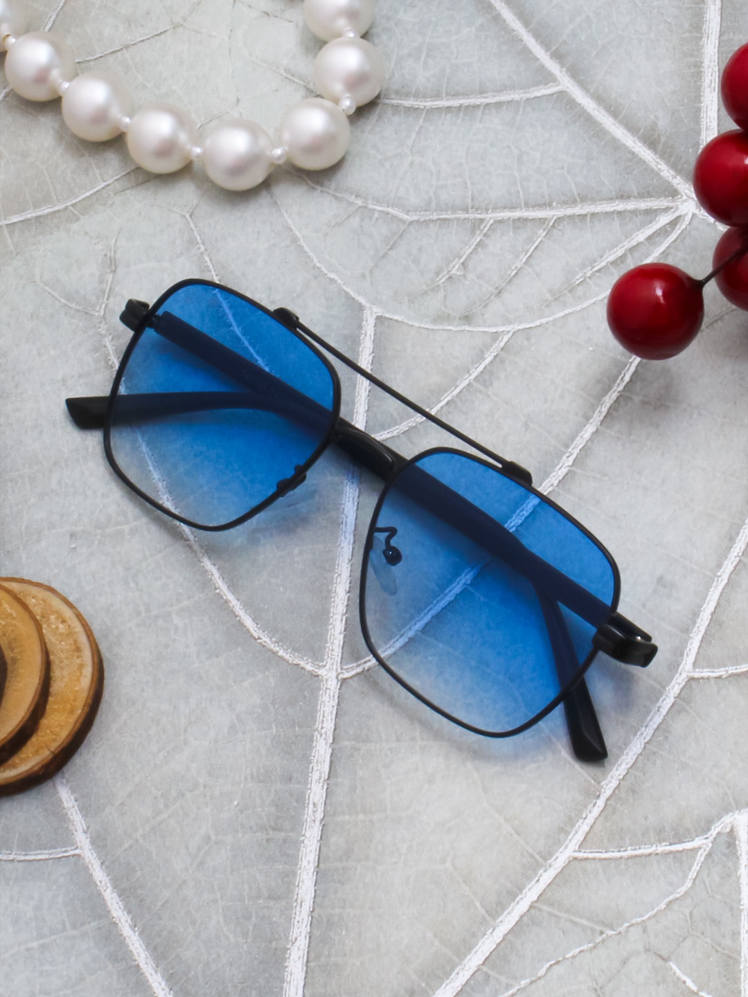 

Ted Smith Unisex Blue Lens & Black Square Sunglasses with UV Protected Lens