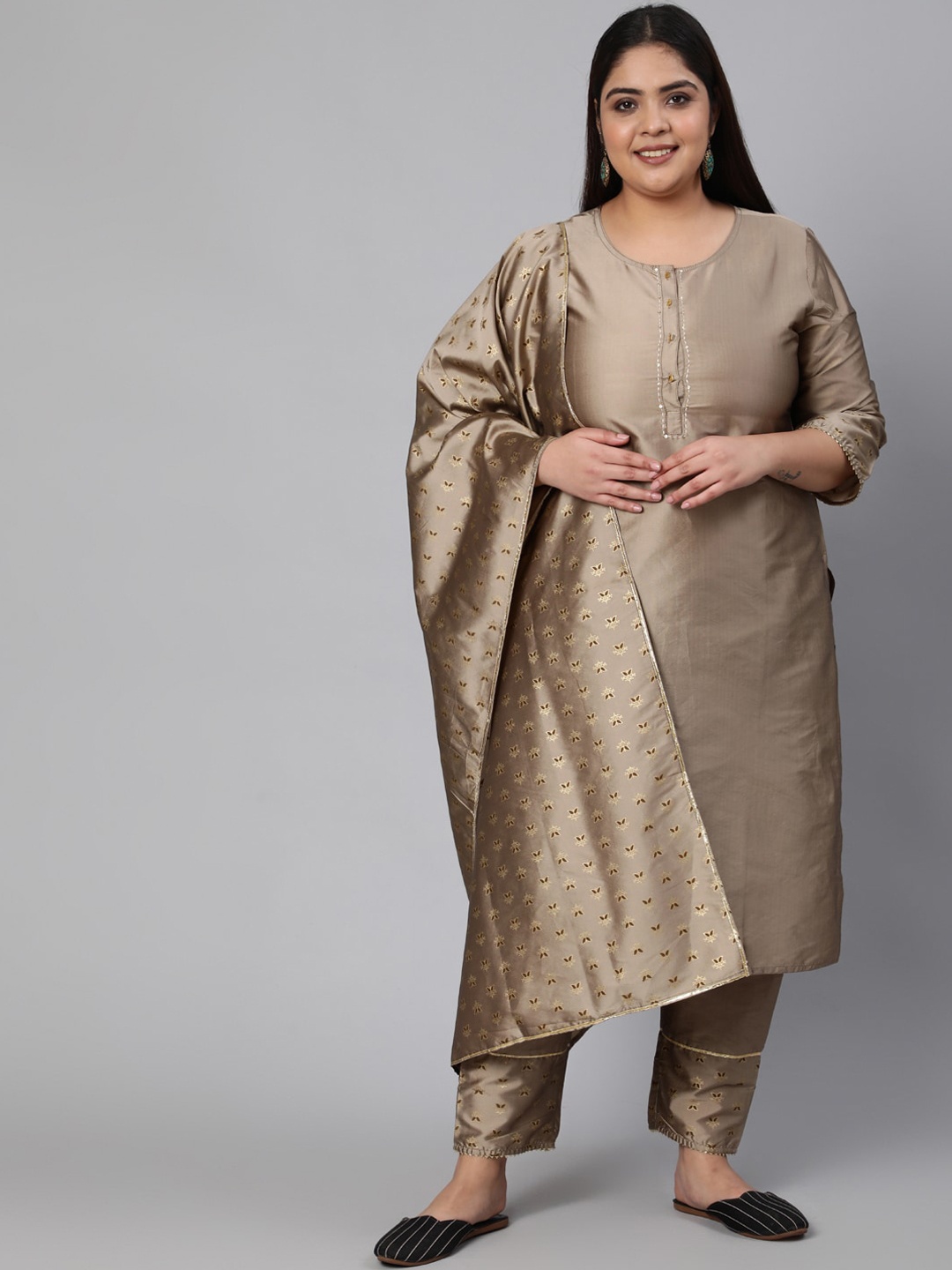 

Jaipur Kurti Women Taupe Kurta with Trousers & With Dupatta