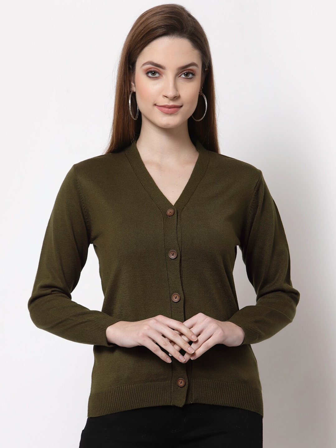 

Kalt Women Olive Green Acrylic Cardigan