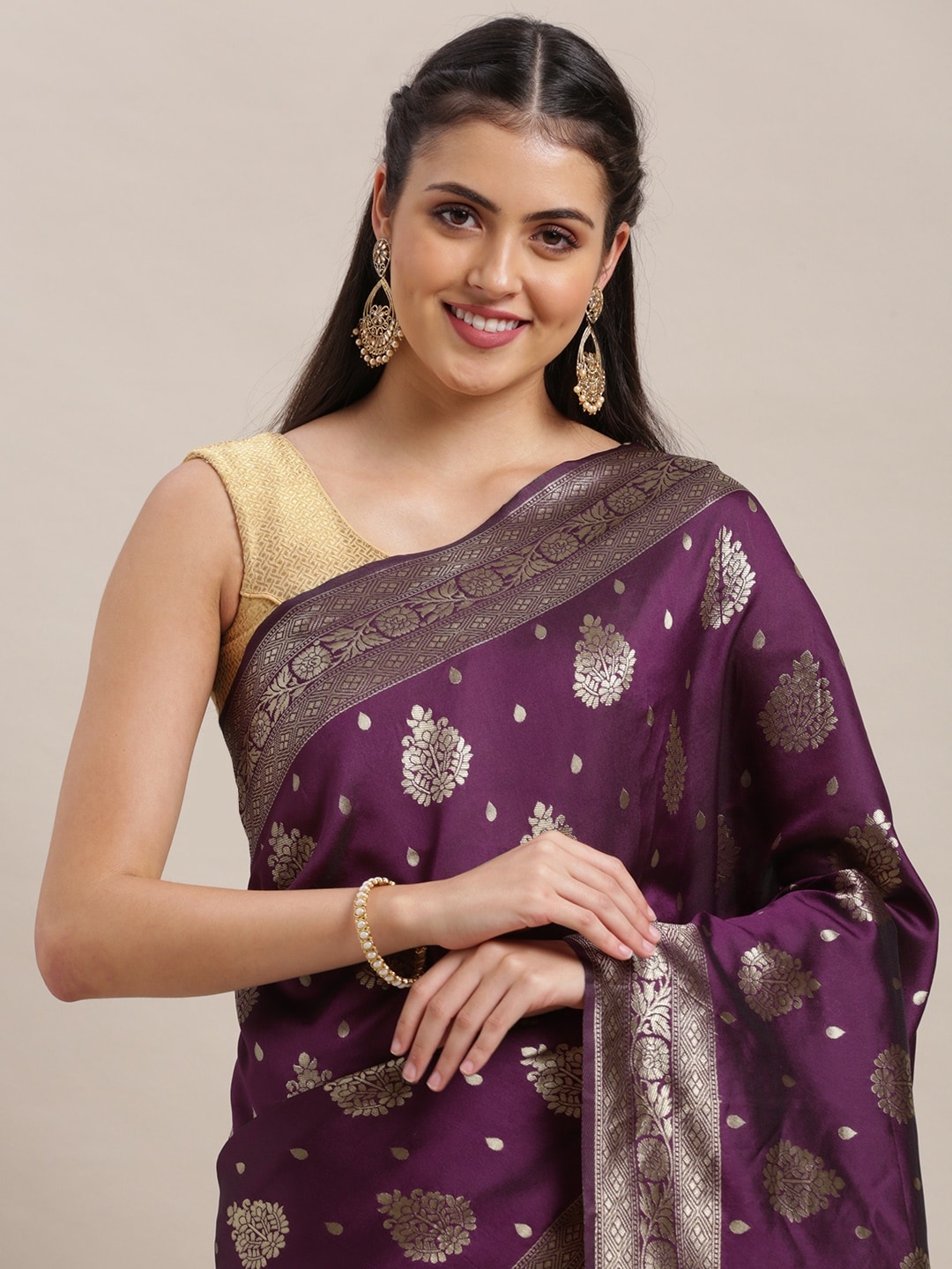 

VAIRAGEE Purple & Golden Ethnic Motifs Woven Design Banarasi Saree