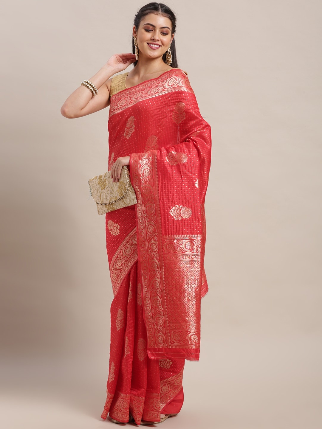 

VAIRAGEE Red Woven Design Banarasi Saree