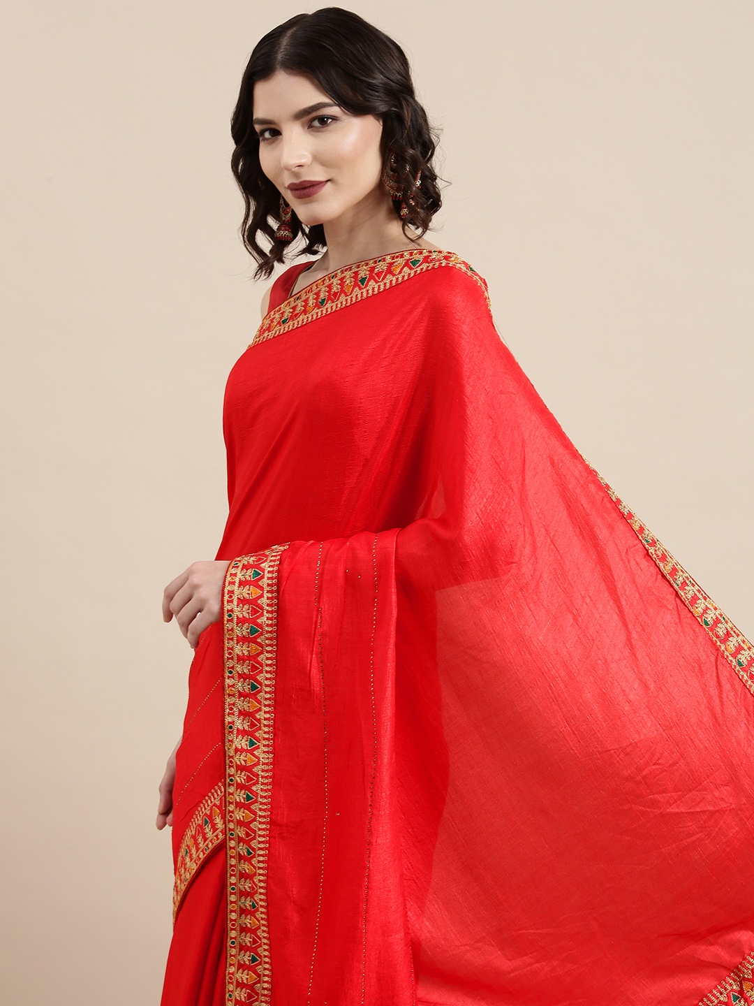 

VAIRAGEE Red Embroidered Khandua Silk Saree