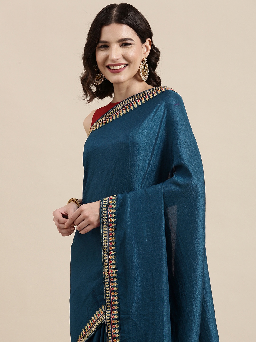 

VAIRAGEE Blue Embroidered Khandua Silk Saree