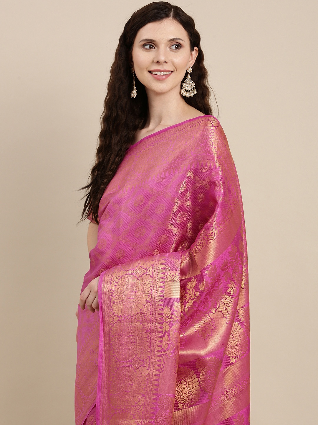 

VAIRAGEE Purple & Golden Ethnic Motifs Pure Silk Kanjeevaram Saree