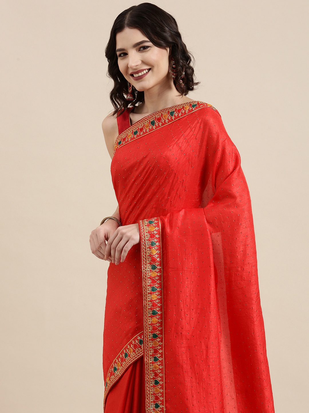 

VAIRAGEE Red Embroidered Khandua Silk Saree