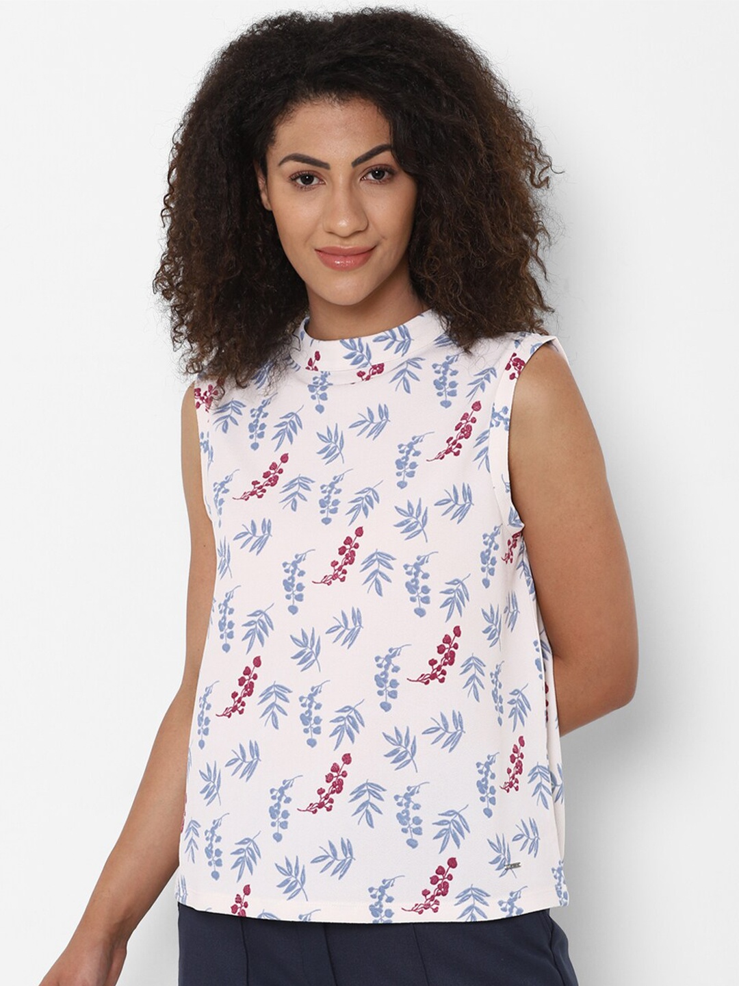 

Allen Solly Woman White Floral Print Choker Neck Top