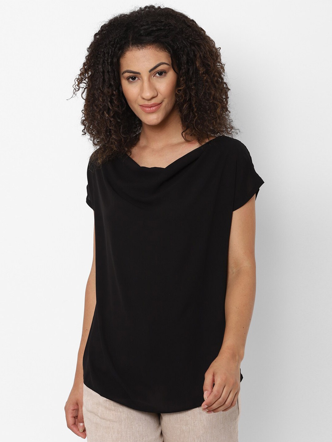 

Allen Solly Woman Black Cowl Neck Extended Sleeves Top