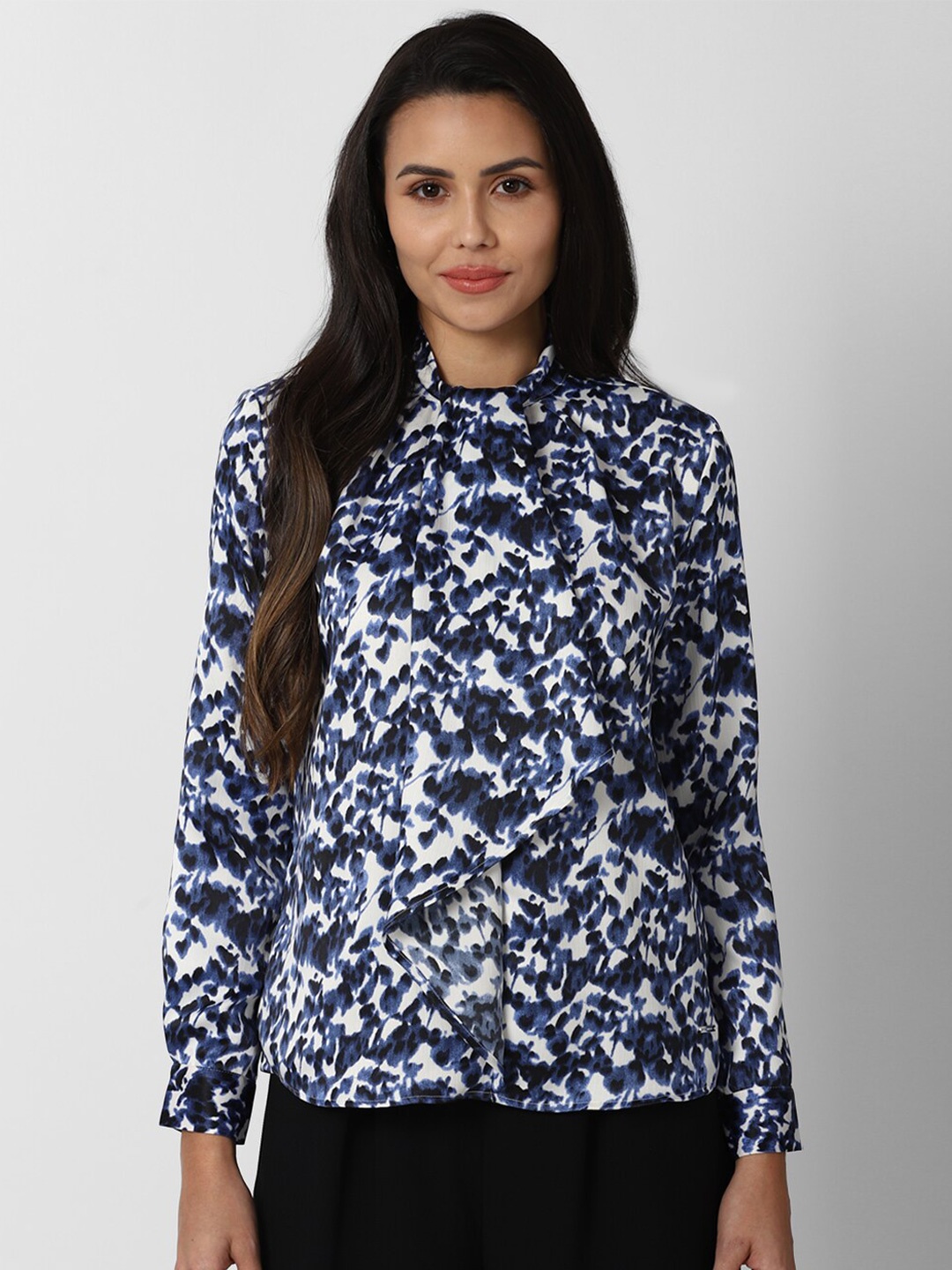 

Van Heusen Woman Blue & White Printed Tie-Up Neck Top