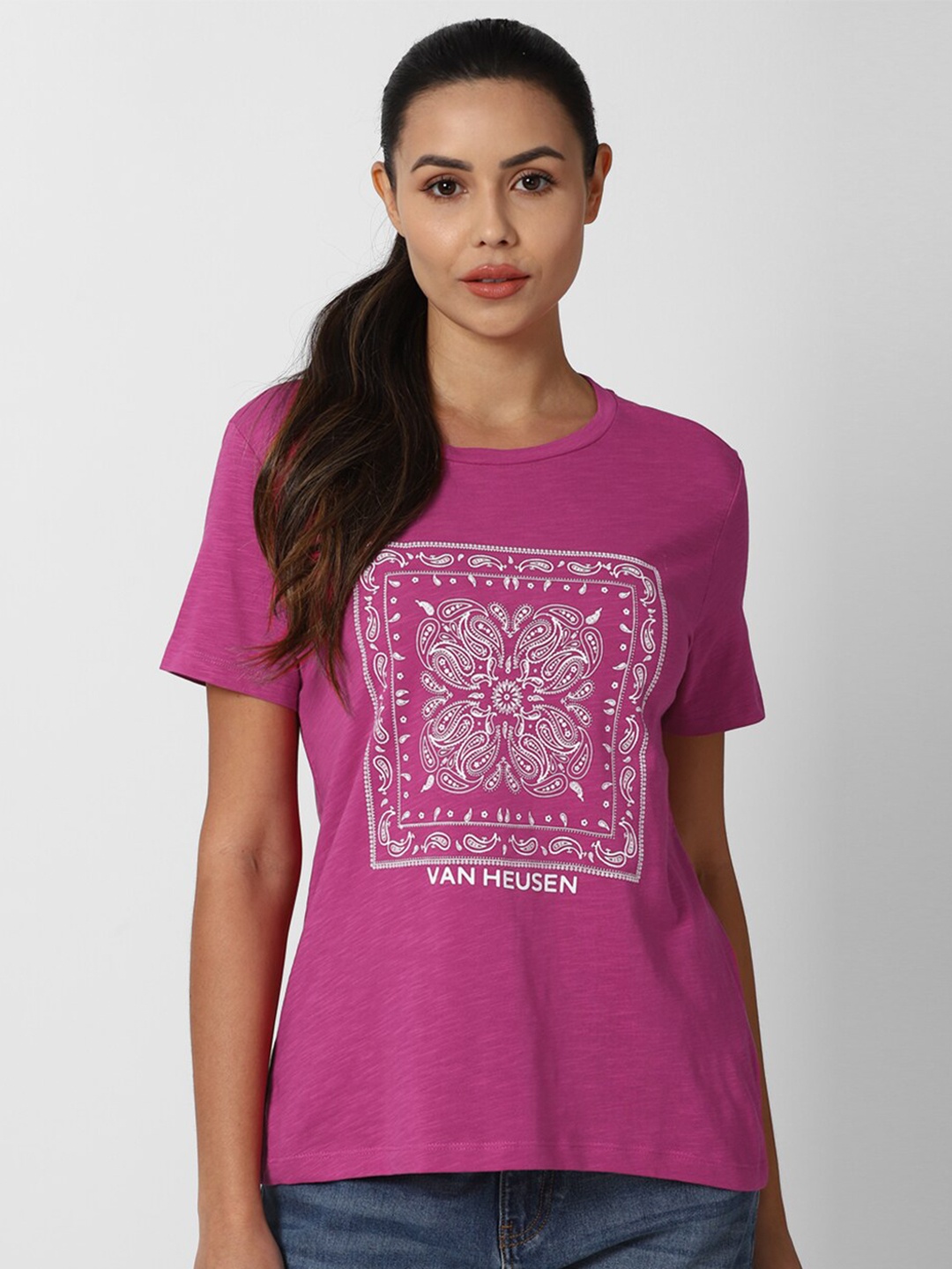 

Van Heusen Woman Purple Graphic Print Pure Cotton Top