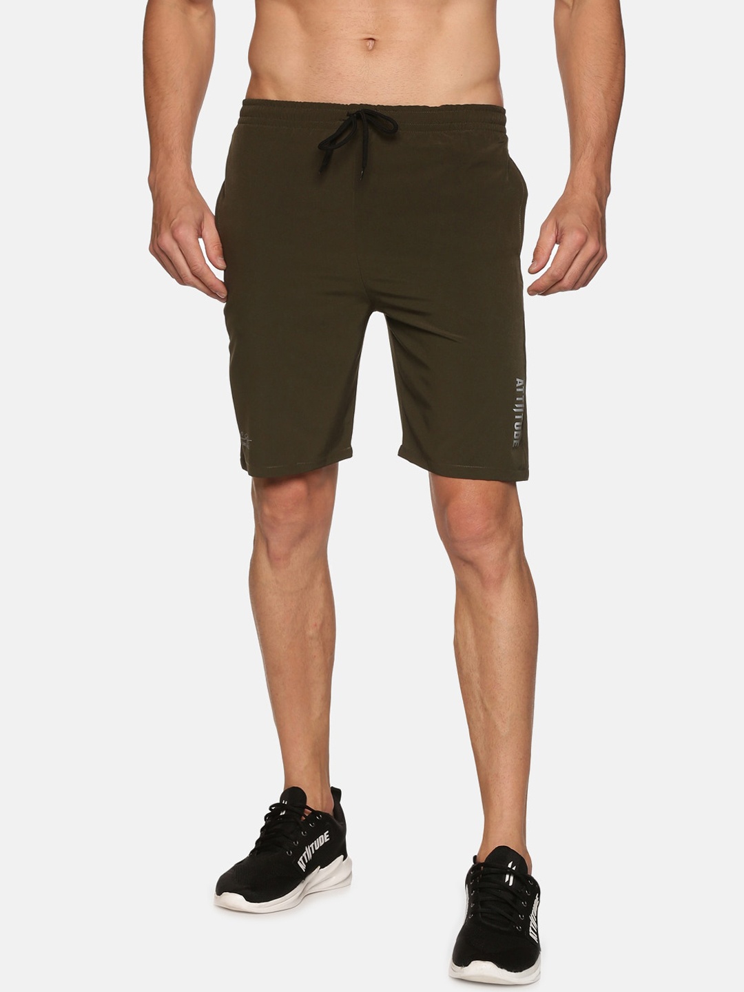 ATTIITUDE Men Olive Green Low-Rise Slim Fit Sports Shorts
