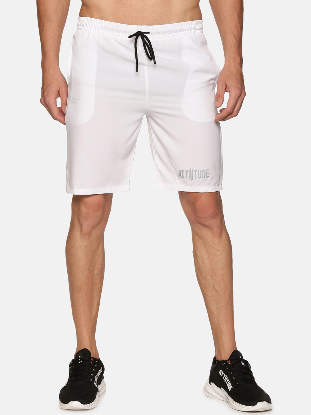 

ATTIITUDE Men White Printed Low-Rise Slim Fit Sports Shorts With Rapid-Dry Technology