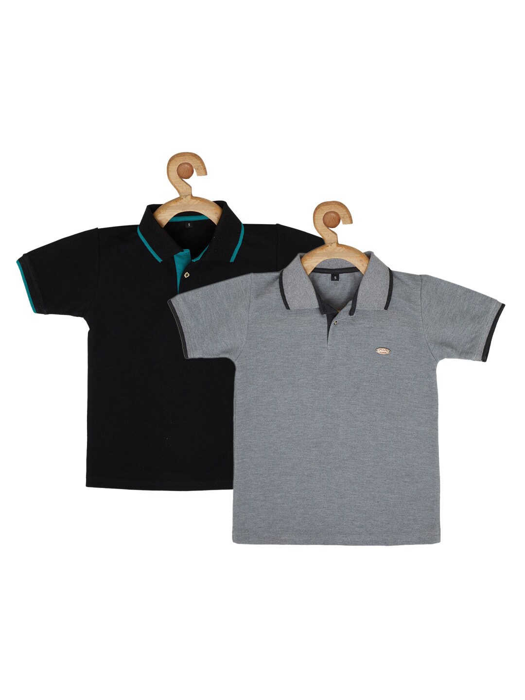 

earth conscious Boys Set Of 2 Grey & Black Polo Collar Cotton T-shirt