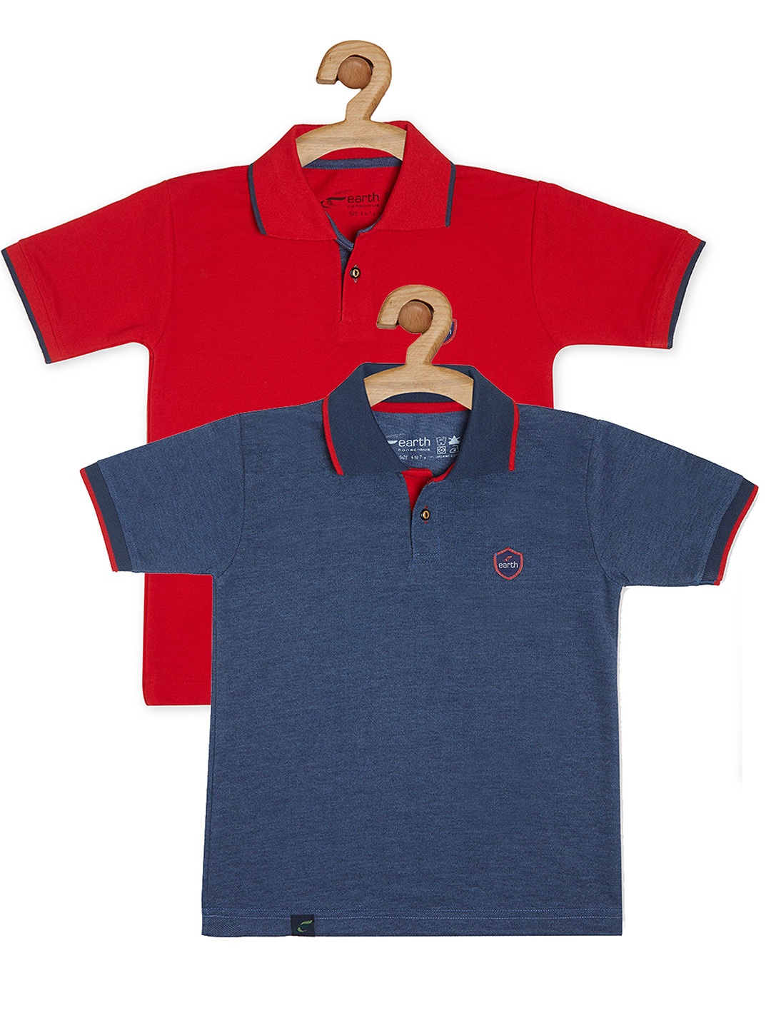 

earth conscious Boys Pack Of 2 Red & Navy Blue Solid Polo Collar T-shirt