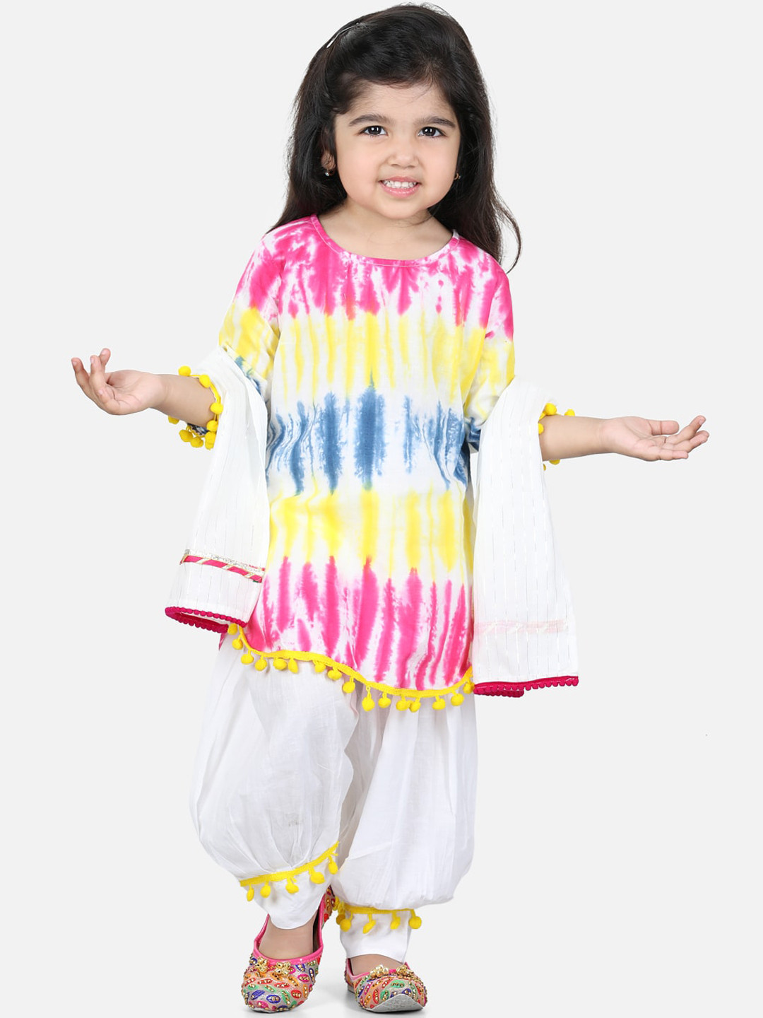 

ADIVA Girls Multicoloured Ethnic Motifs Dyed Empire Pure Cotton Kurti with Salwar & With Dupatta, Multi