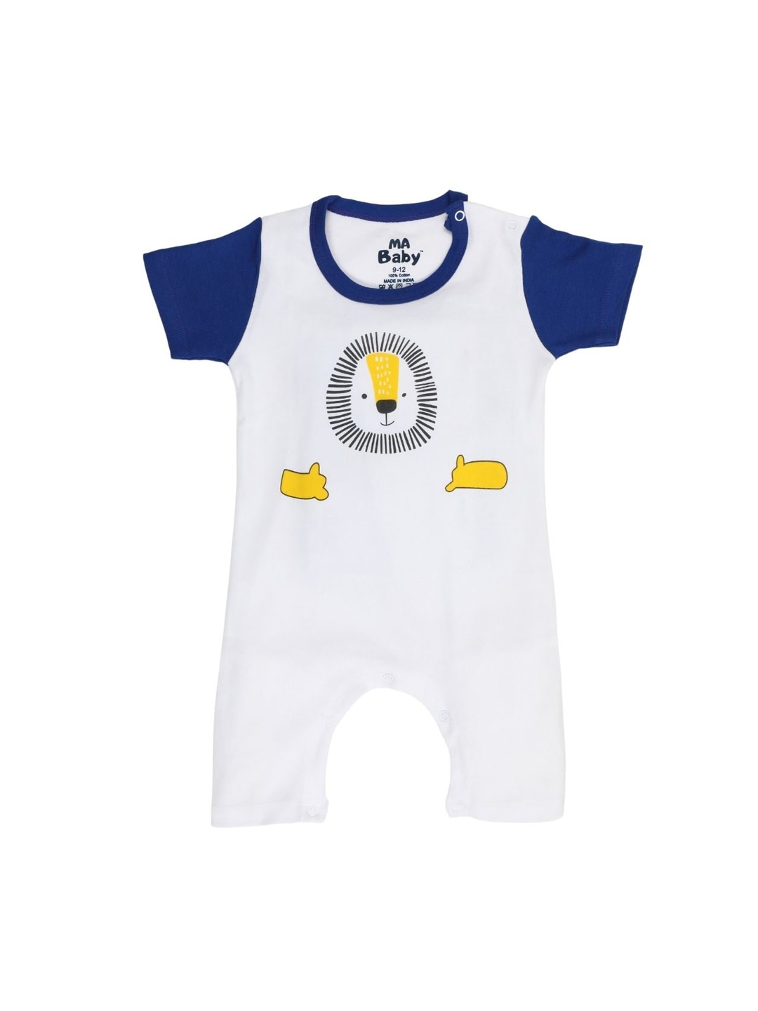 

MA Baby Infants Kids White & Blue Printed Cotton Romper
