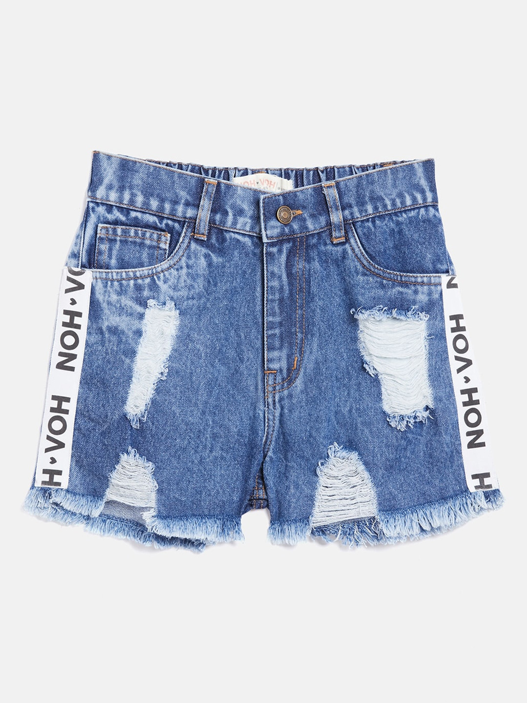

Noh Voh - SASSAFRAS Kids Girls Blue Washed High-Rise Denim Shorts