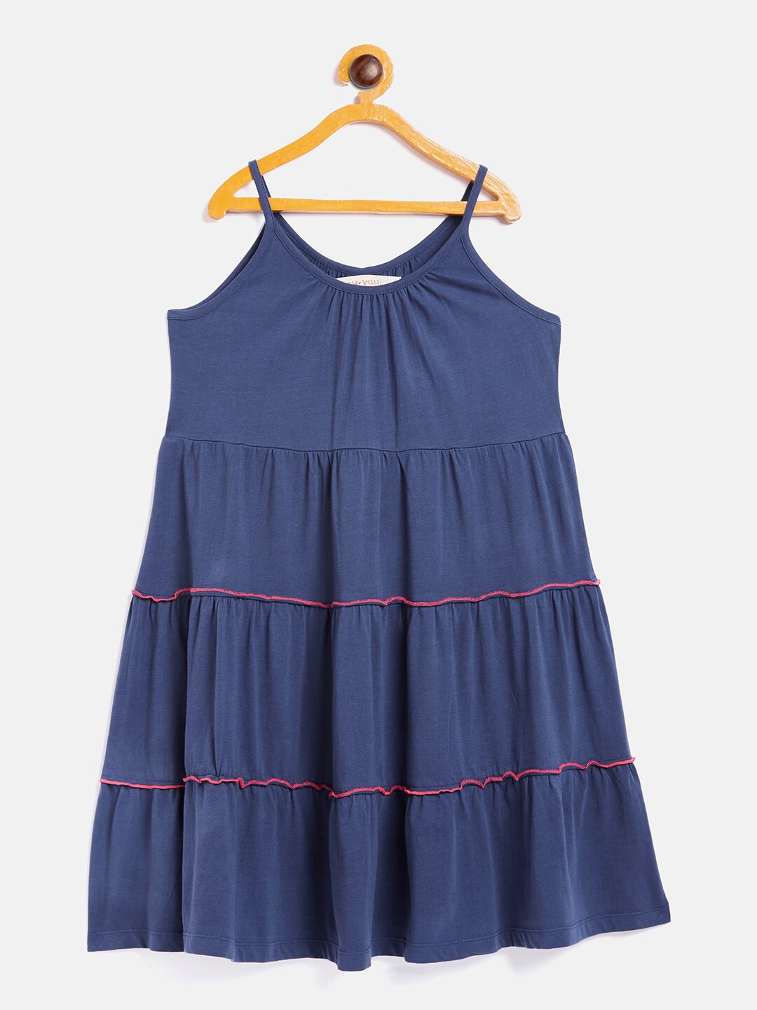 

Noh.Voh - SASSAFRAS Kids Girls Navy Blue Tiered Pure Cotton A-Line Dress