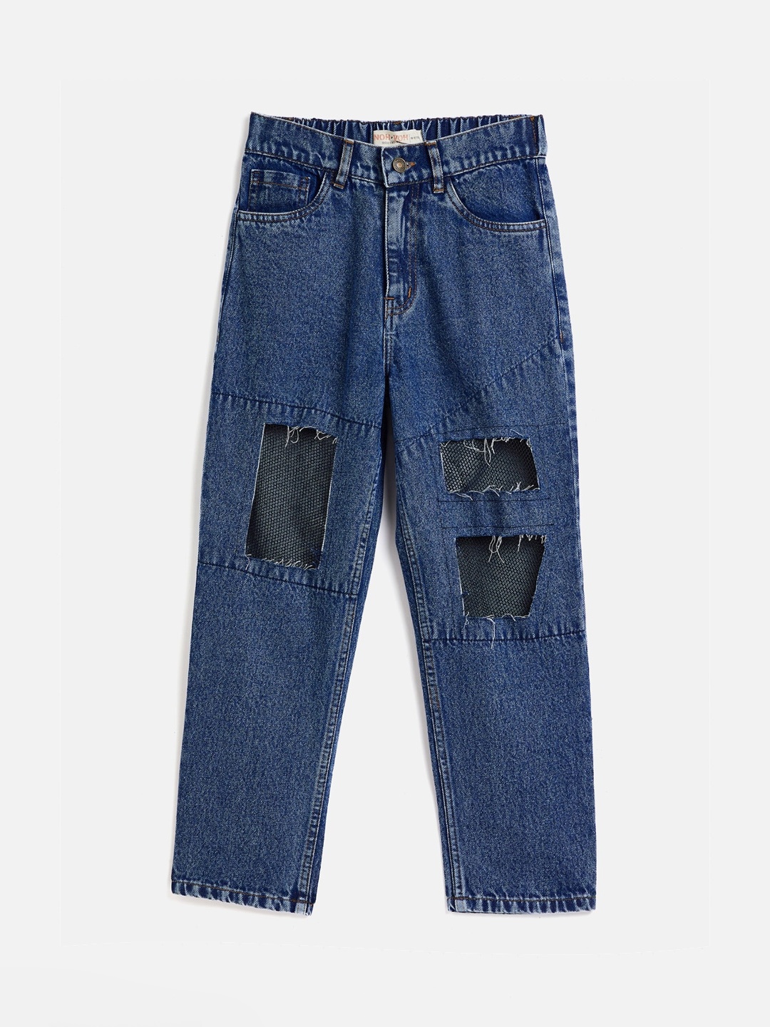

Noh Voh - SASSAFRAS Kids Girls Blue Regular Fit High-Rise Highly Distressed Jeans