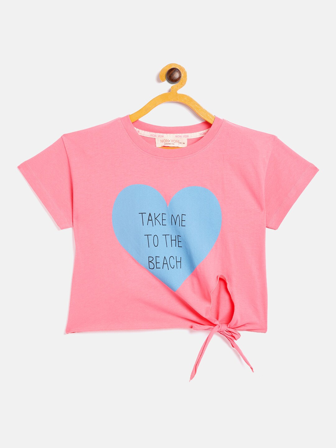 

Noh Voh - SASSAFRAS Kids Girls Pink & Blue Cotton Tie-Knot Crop T-Shirt