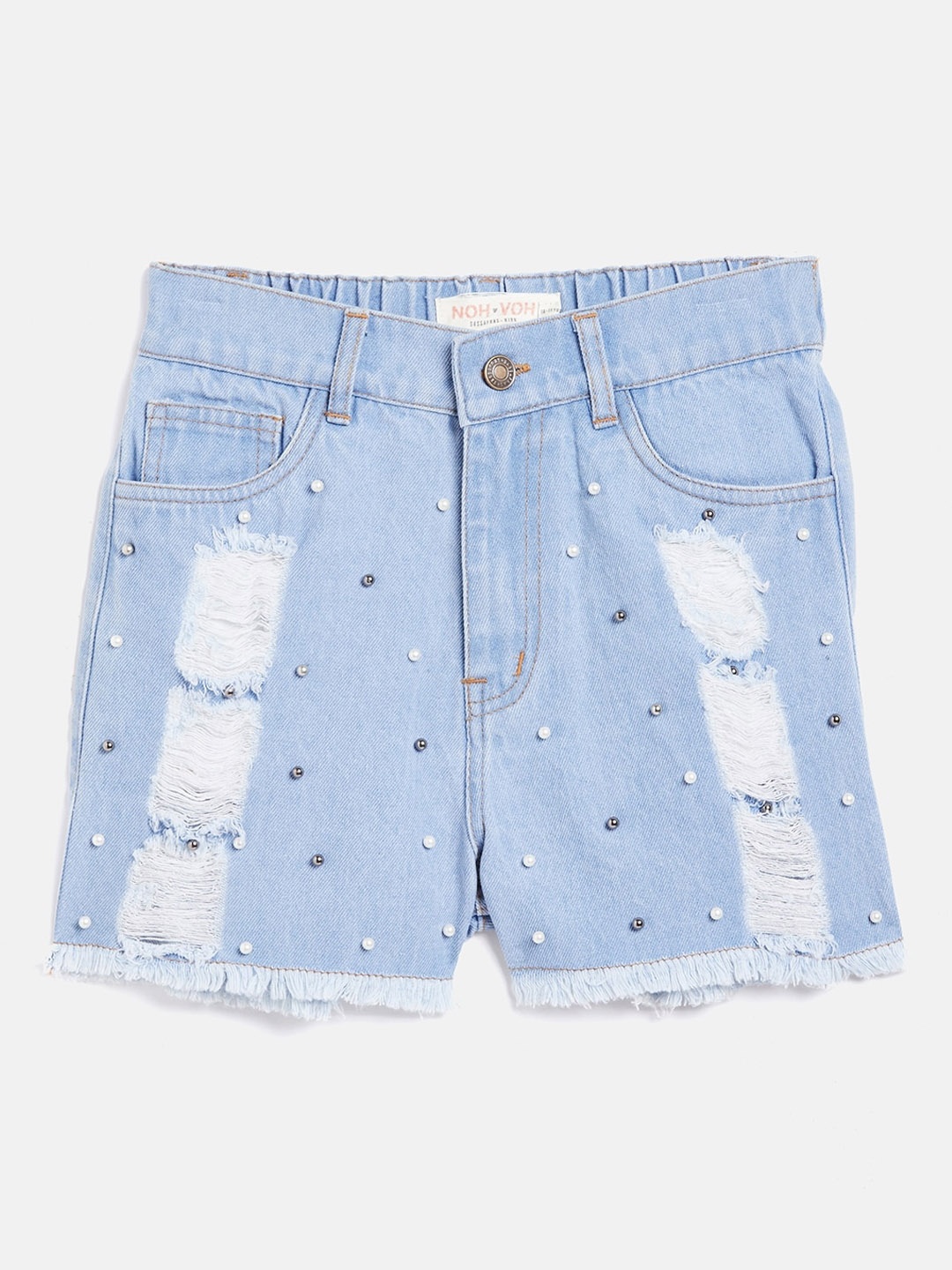 

Noh Voh - SASSAFRAS Kids Girls Blue Embellished High-Rise Denim Shorts