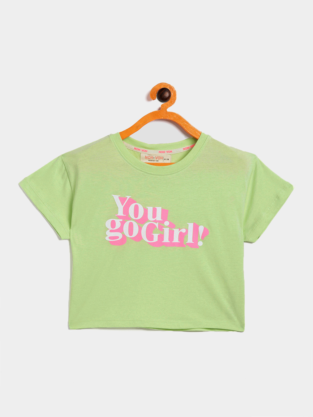 

Noh Voh - SASSAFRAS Kids Girls Green Typography Printed Pure Cotton Crop T-shirt