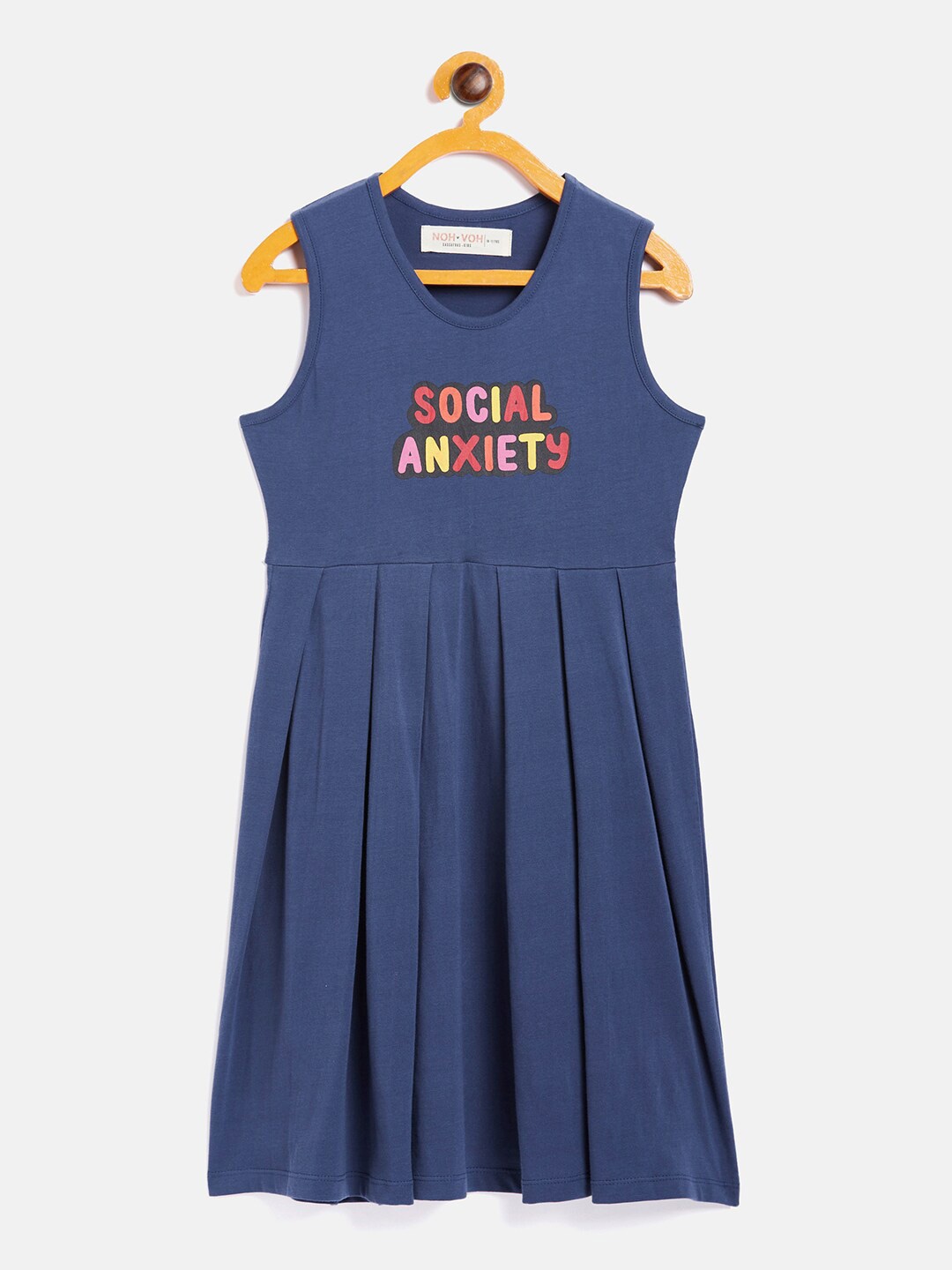 

Noh Voh - SASSAFRAS Kids Navy Blue Pure Cotton Fit & Flare Dress