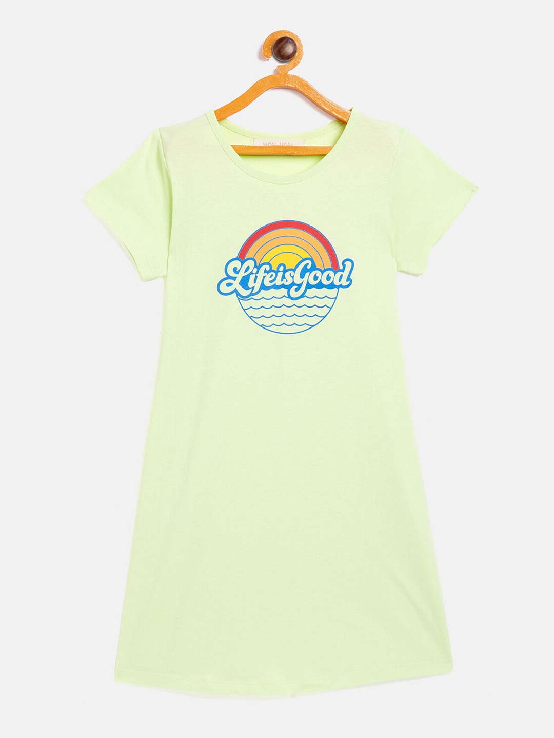 

Noh Voh - SASSAFRAS Kids Girls Cotton Lime Green Printed T-shirt Dress