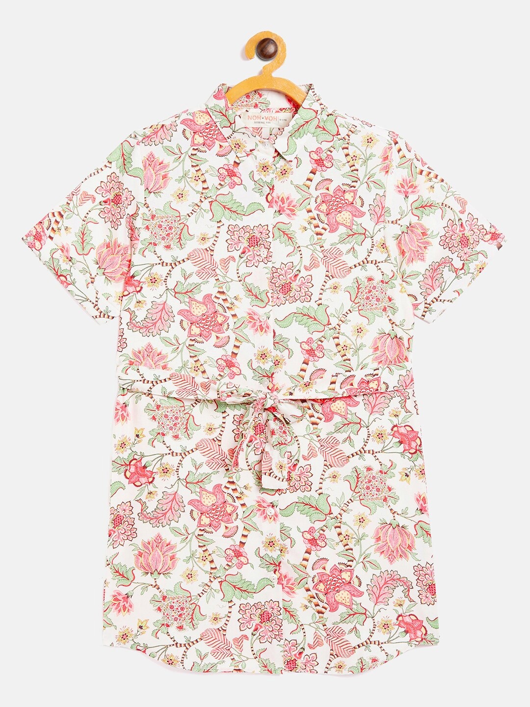 

Noh Voh - SASSAFRAS Kids Girls Beige Floral Shirt Dress
