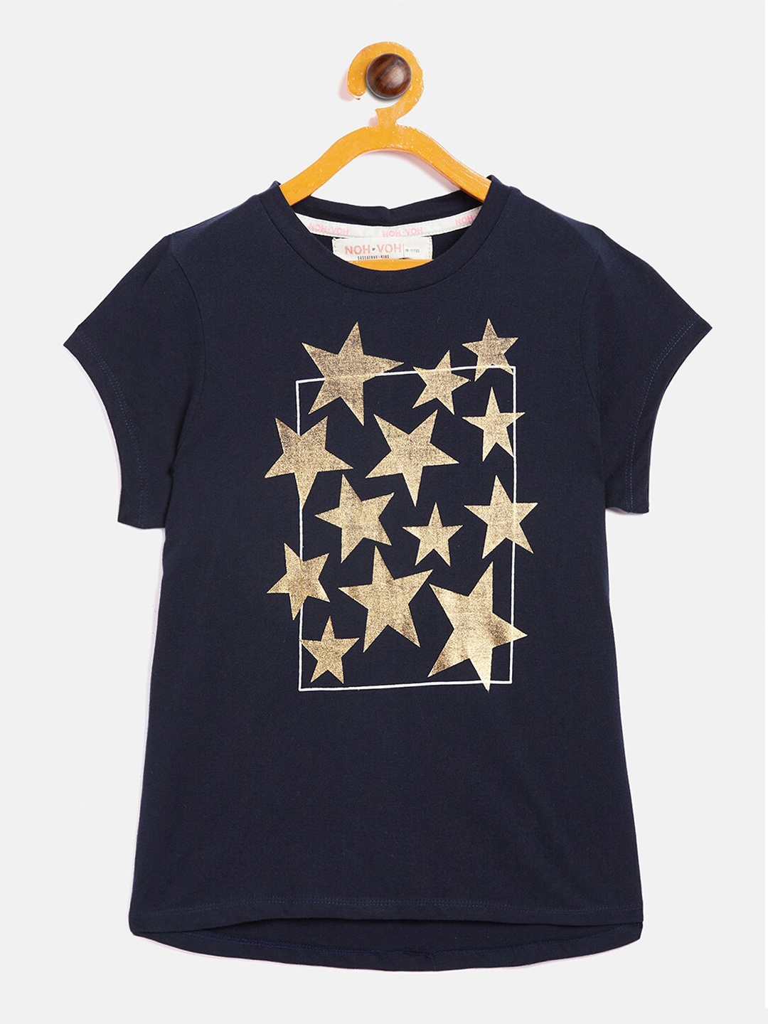 

Noh Voh - SASSAFRAS Kids Girls Navy Blue Printed Regular Fit Pure Cotton T-shirt