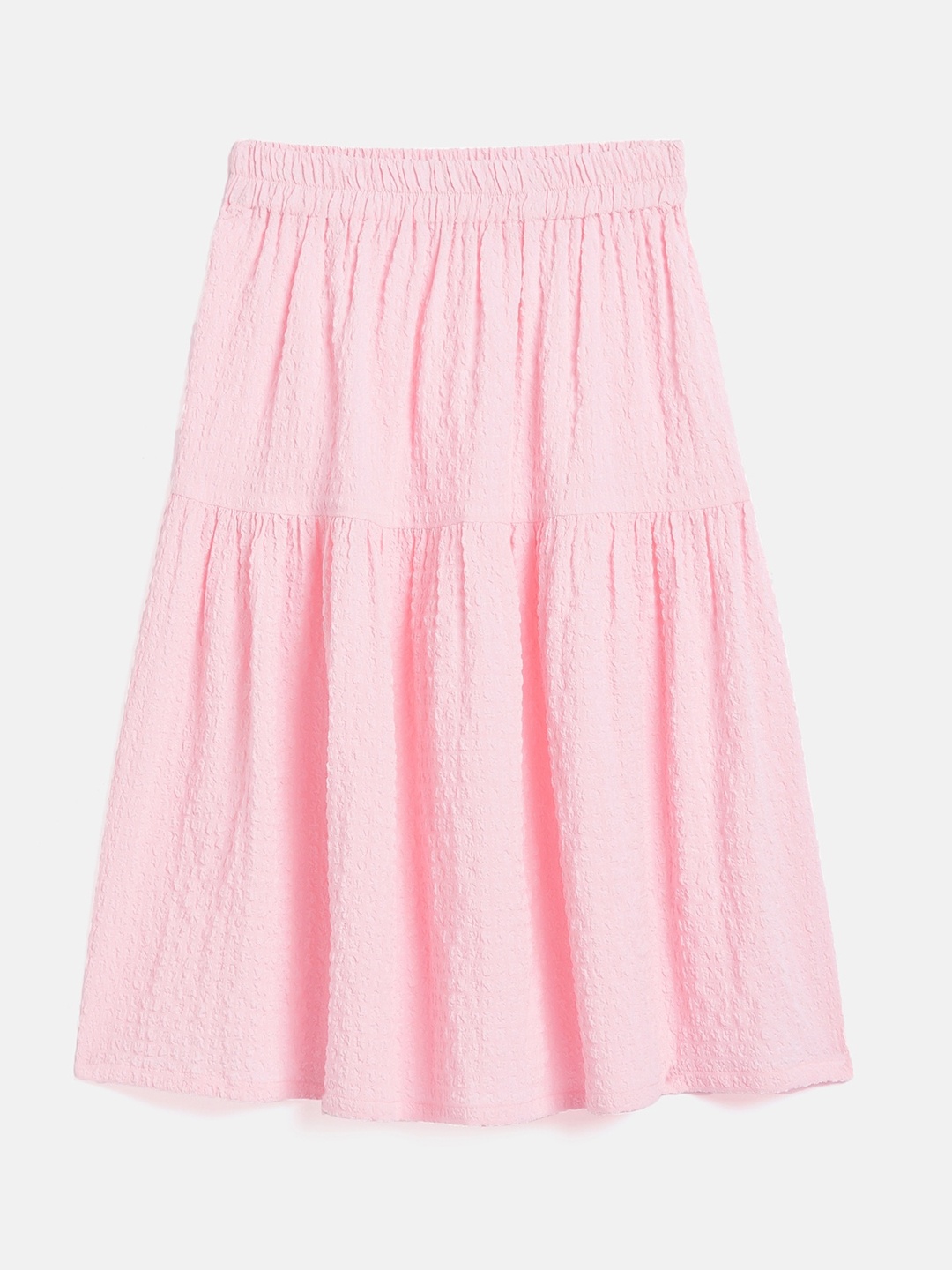 

Noh.Voh - SASSAFRAS Kids Girls Pink Self-Design Tiered Midi Skirt