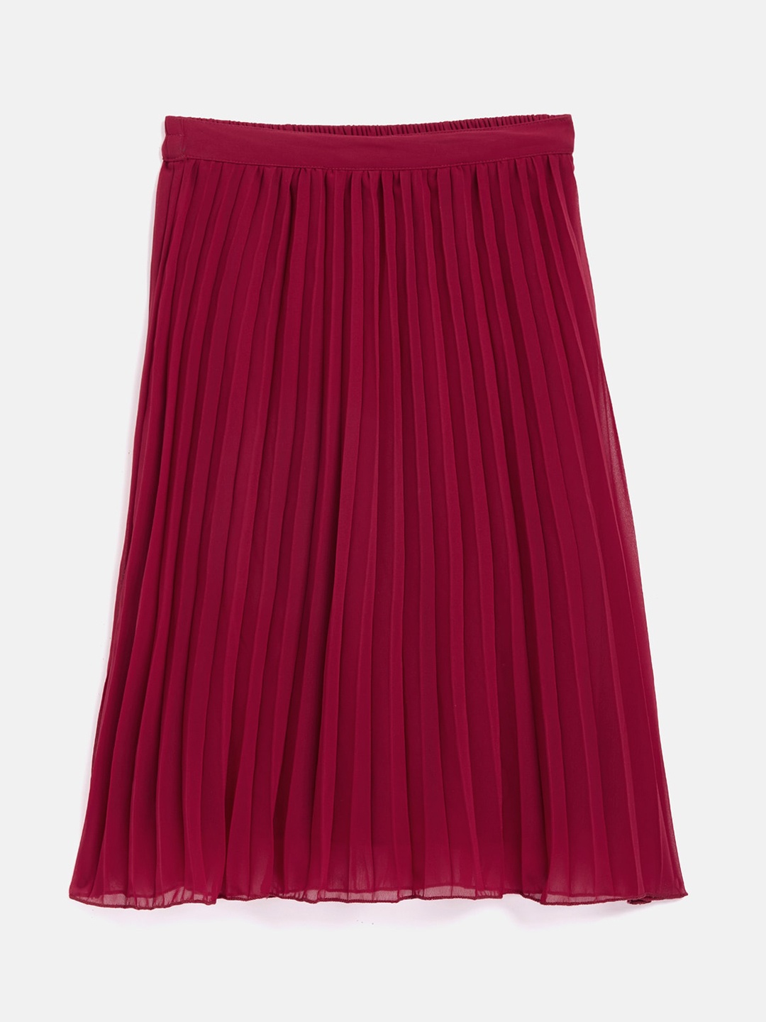 

Noh.Voh - SASSAFRAS Kids Girls Maroon Solid Accordion Pleated A-Line Midi Skirt