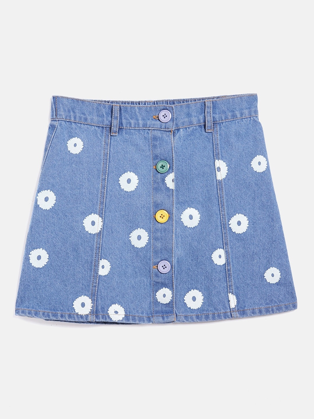 

Noh.Voh - SASSAFRAS Girls Blue & White Floral Printed Pure Cotton Denim Mini Skirt