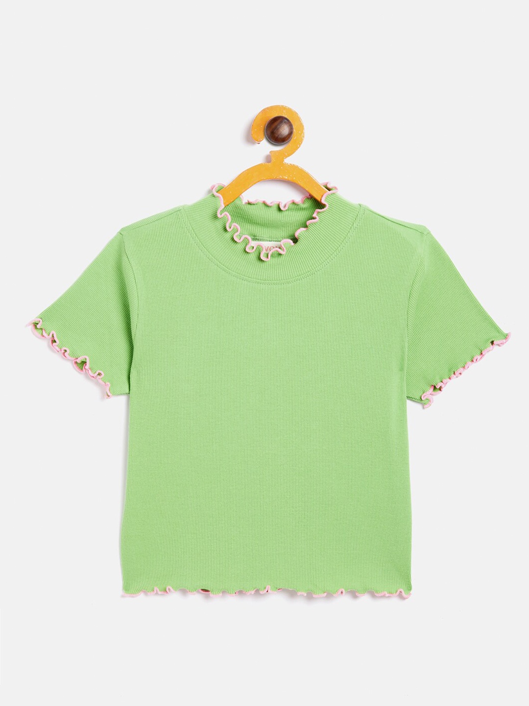 

Noh Voh - SASSAFRAS Kids Green High Neck Ribbed Crop Top