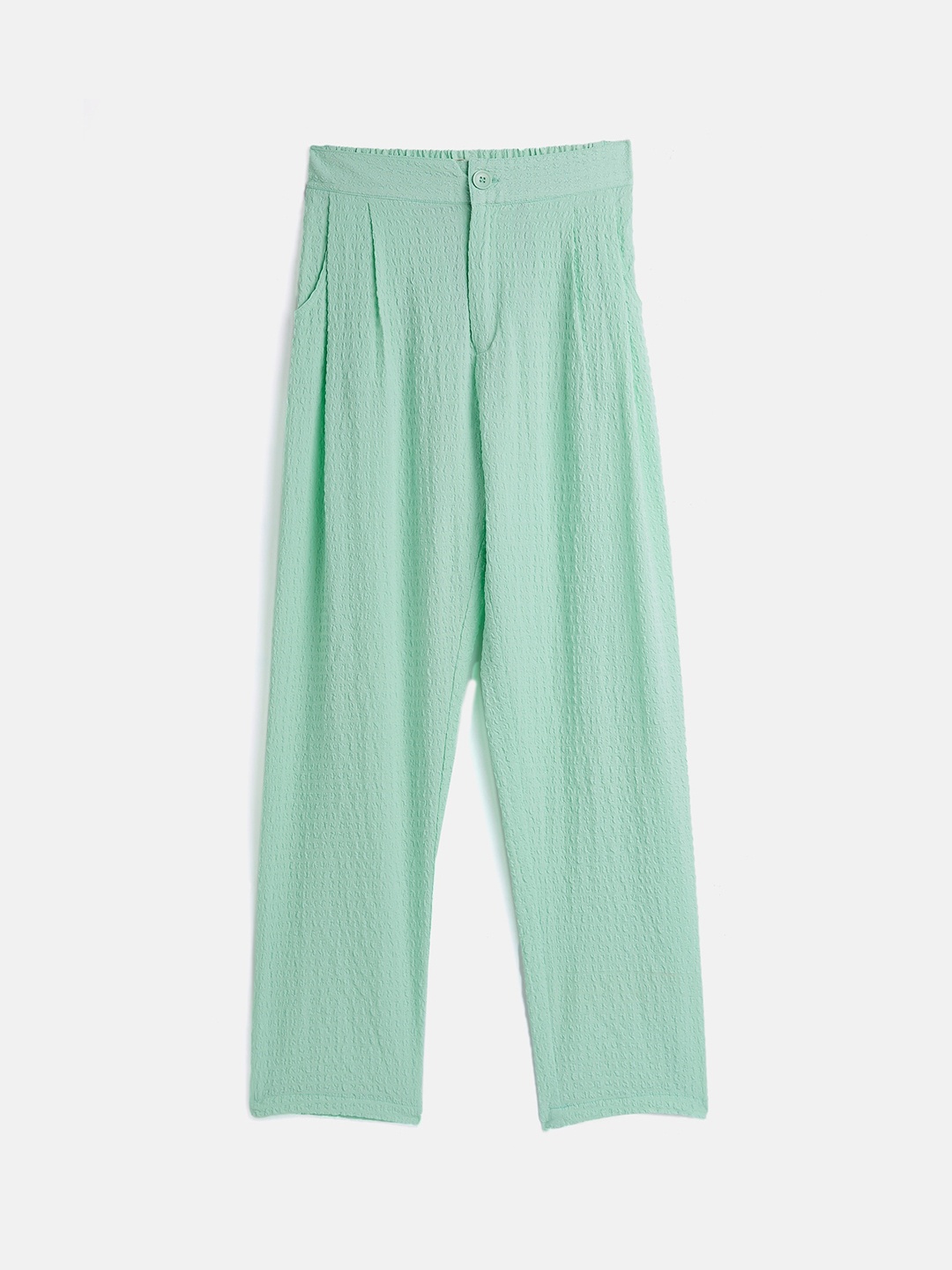 

Noh Voh - SASSAFRAS Kids Girls Green High-Rise Pleated Trousers