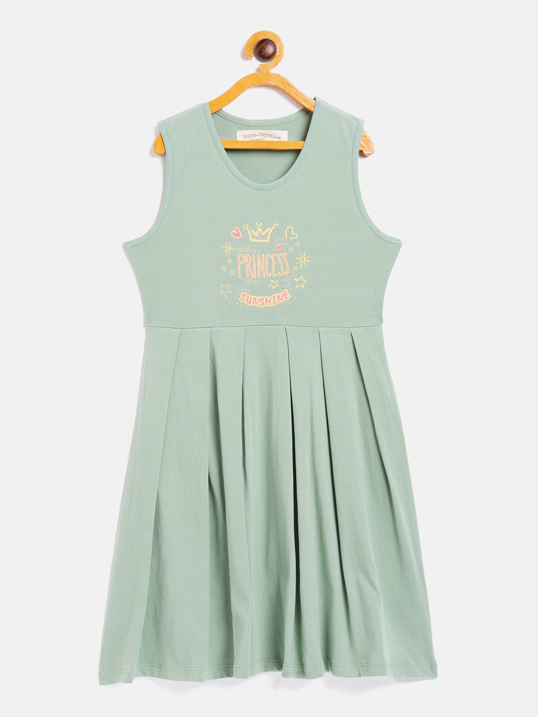 

Noh Voh - SASSAFRAS Kids Sage Green Pleated Pure Cotton Dress