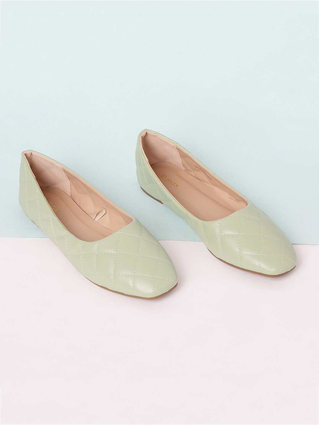 

max Women Sage Green Quilted Ballerinas