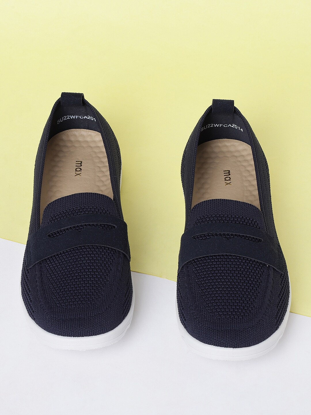 

max Women Navy Blue Textured PU Slip-On Sneakers