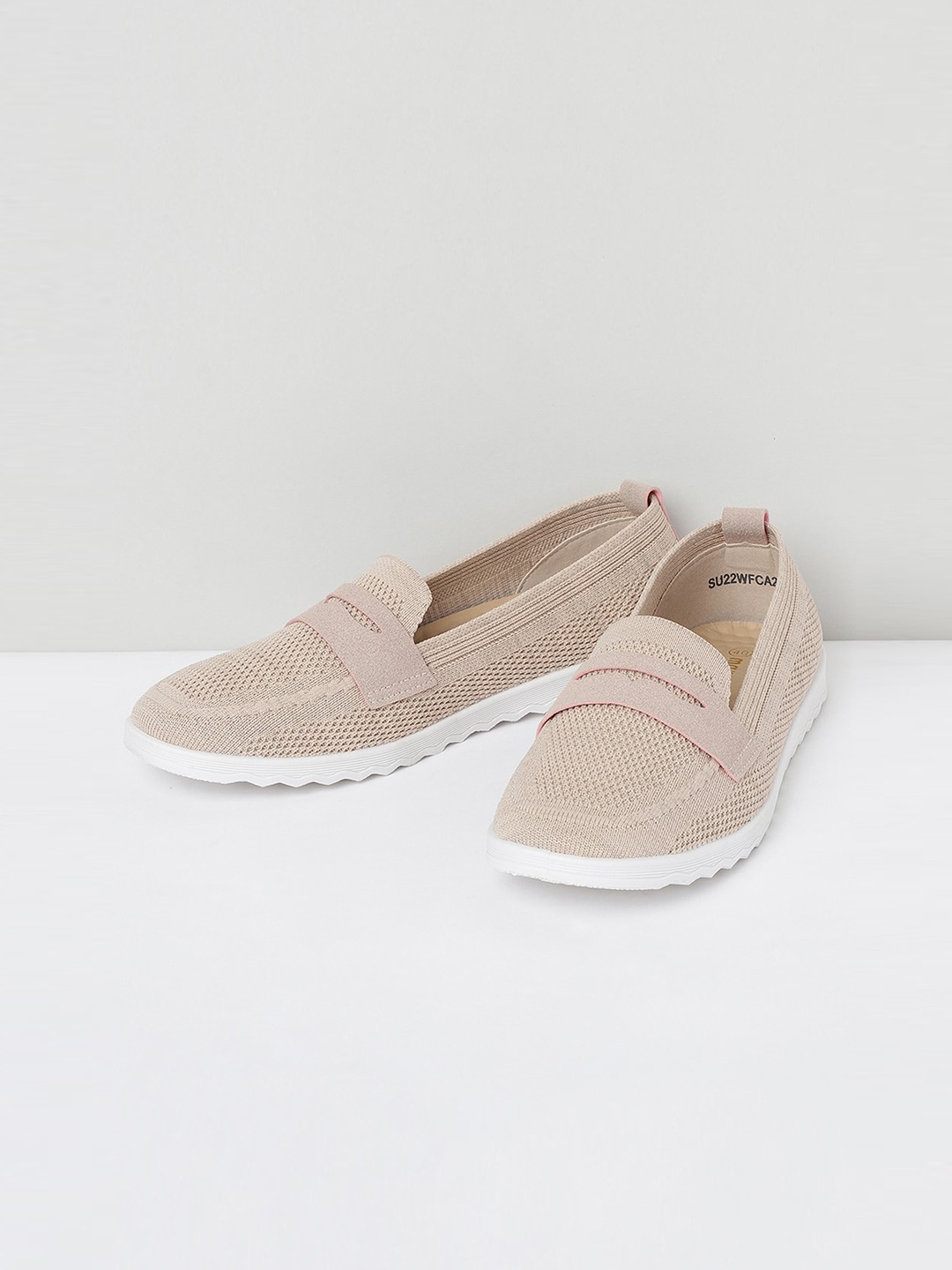 

max Women Beige Woven Design PU Slip-On Sneakers