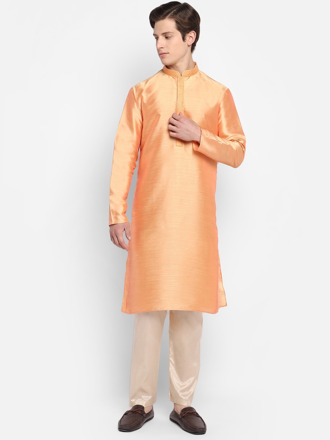 

DEVOILER Men Orange Kurta with Pyjamas