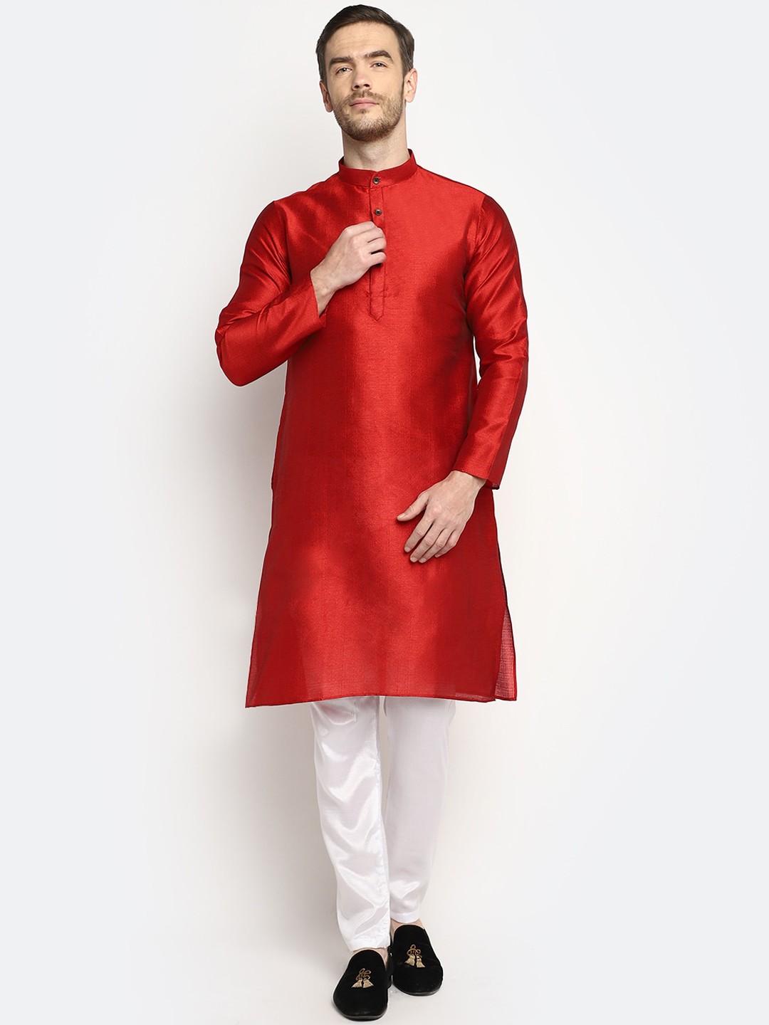 

DEVOILER Men Red Kurta with Pyjamas