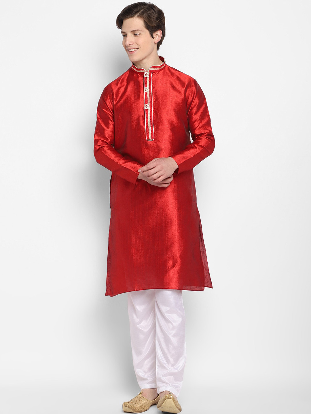 

DEVOILER Men Red Tiered Kurta with Pyjamas