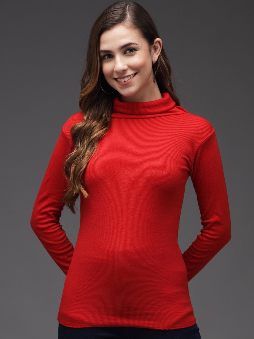 

Darzi Red Turtle Neck Knitted Top
