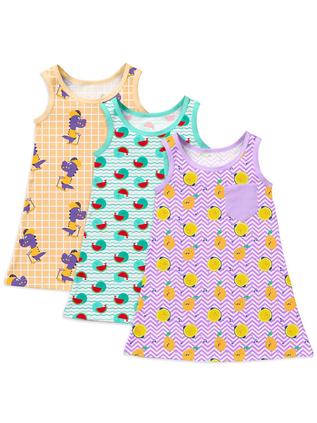 

SuperBottoms Pack of 3 Lavender & Sea Green Modal Sustainable A-Line Dress