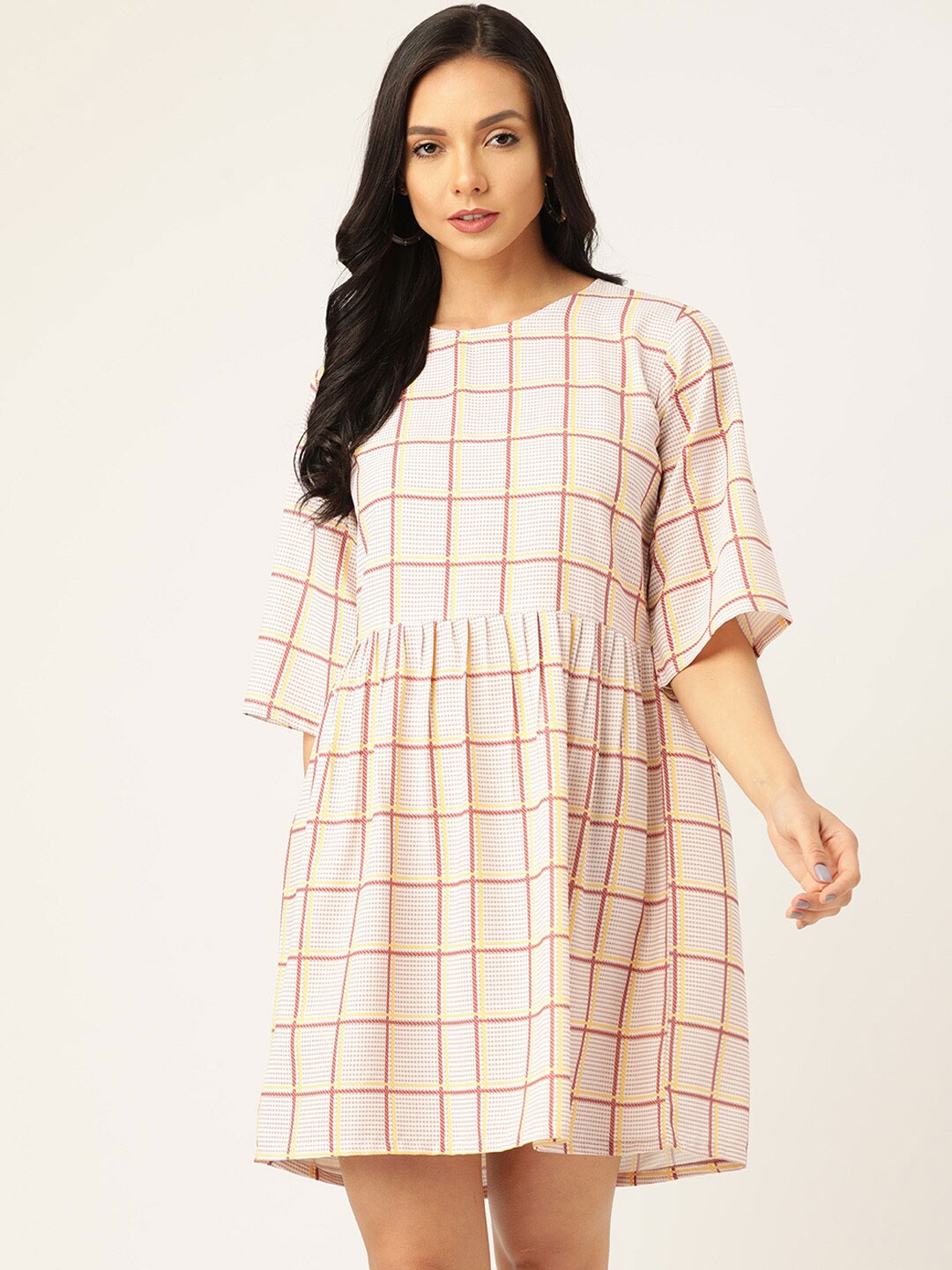 

shiloh White & Yellow Checked A-Line Dress