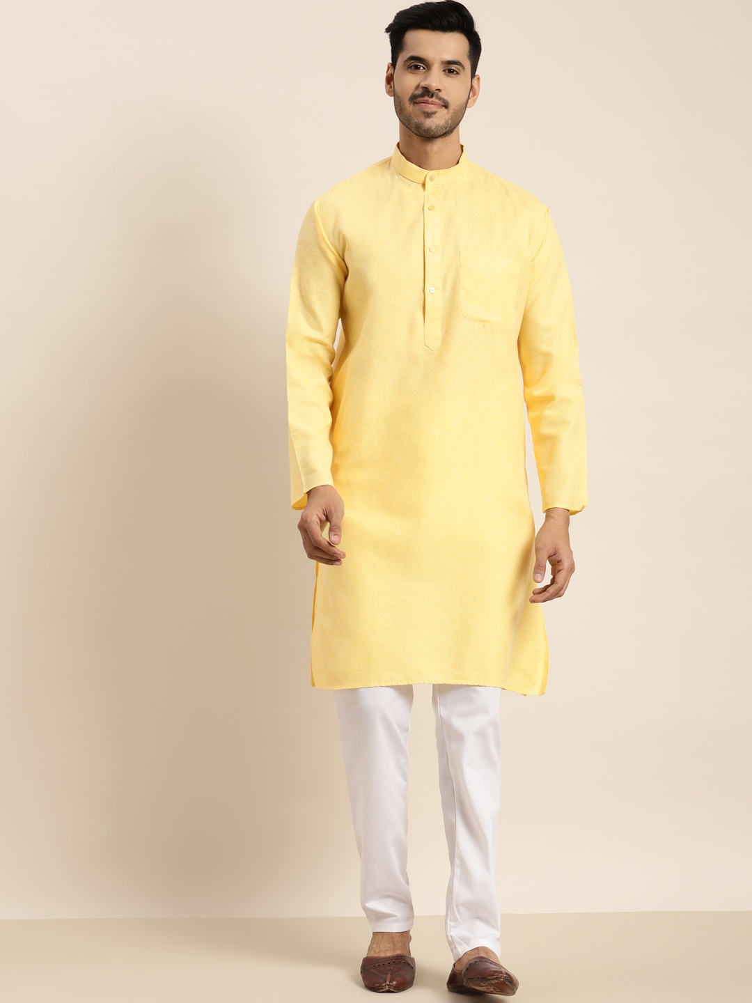 

Anug by SOJANYA Men Yellow Kurta with Churidar