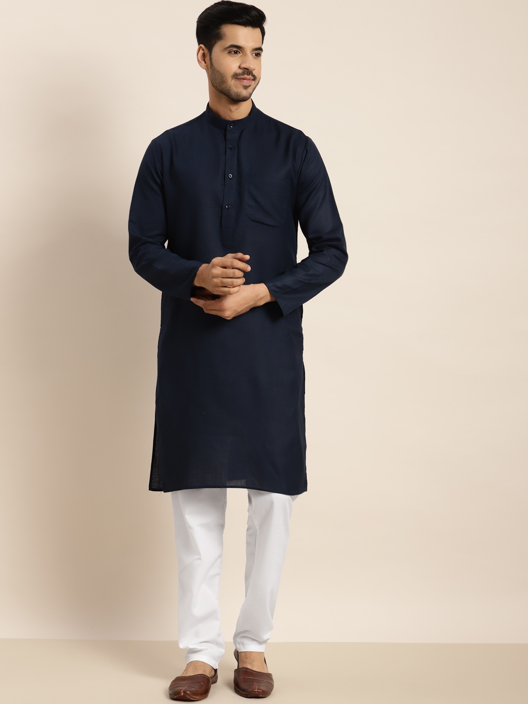 

Anug by SOJANYA Men Navy Blue Kurta with Churidar